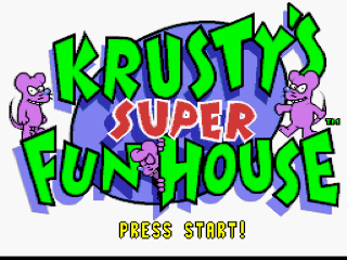 Krusty's Super Fun House title screen for Super Nintendo